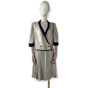 Authentic Vintage 1970s SCHERRER boutique striped silk 2 pcs skirt suit sz 6/8